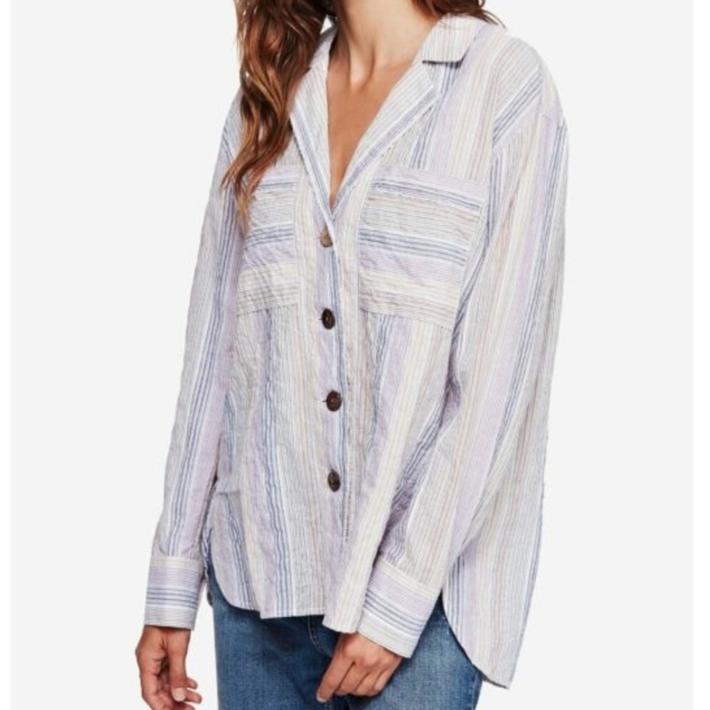 Free People High Tide Multi Stripe Top Purple Small